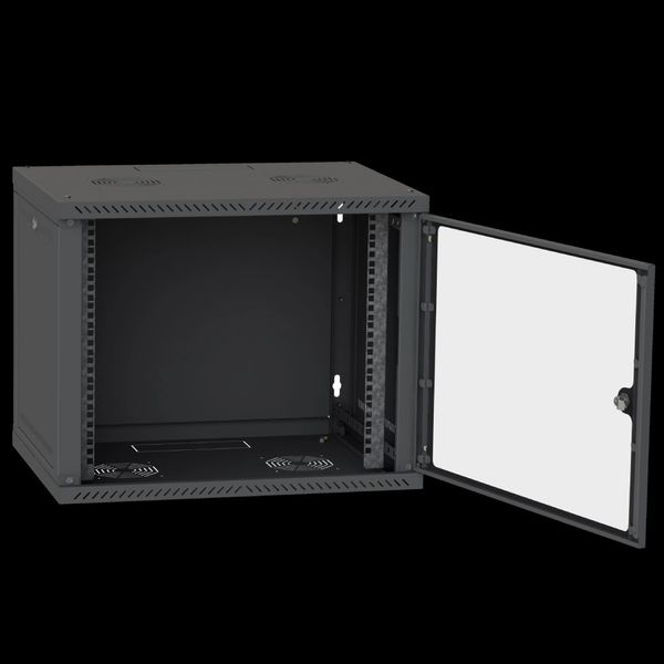 IPCOM 9U 600x600 Шафа телекомунікаційна двері скло (чорна) 99-00017739 фото