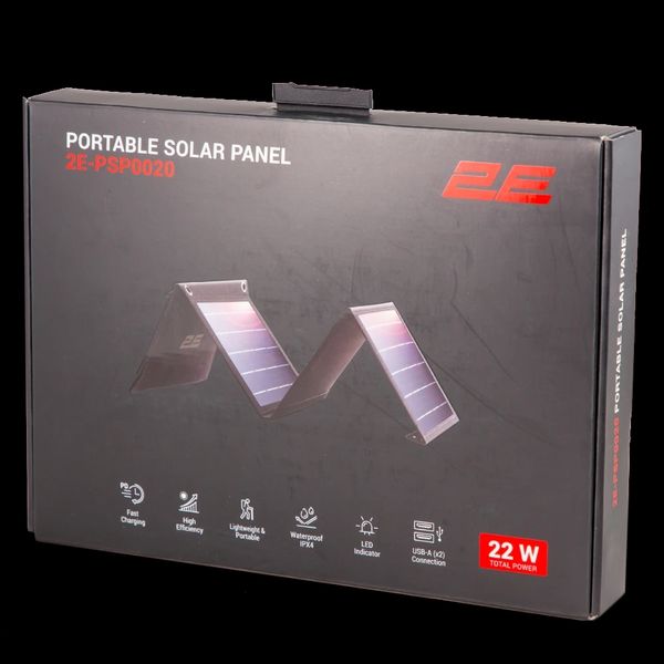 2E Портативна сонячна панель, 22 Вт зарядний пристрій, 2*USB-A 5V/2.4A 99-00011012 фото