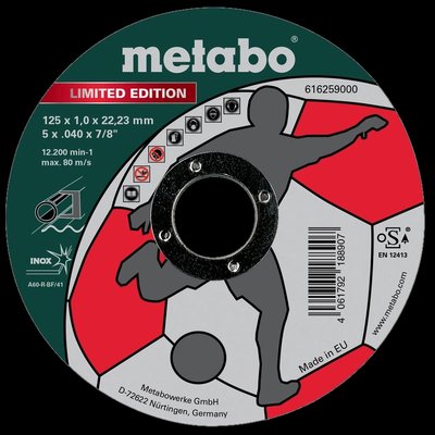 Metabo Limited Edition Soccer (616259000) Відрізний круг по металу 125 x 1,0 x 22,23 мм, Inox, TF 41 99-00015398 фото