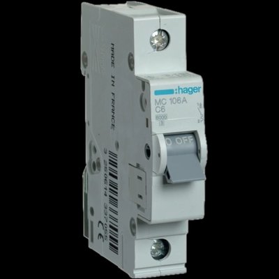 Hager MC106A Автоматический выключатель 1P 6kA C-6A 1M 99-00015313 фото