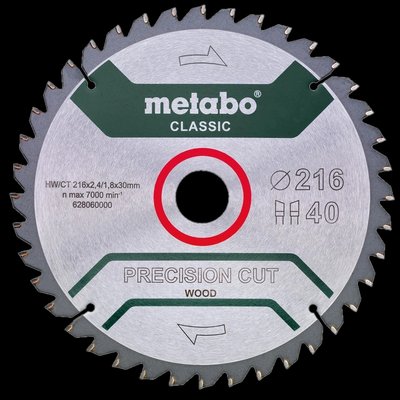Metabo "precision cut wood - classic" (628060000) Пильный диск 216x30, Z40 WZ 5°neg. 99-00015424 фото