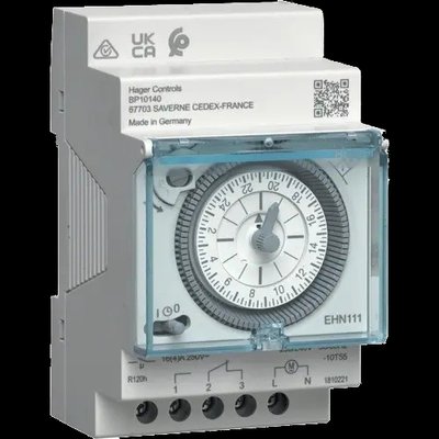 Hager EHN111 Таймер аналоговый суточный DIN 16А, 1ПК, резерв 120 часов 99-00016352 фото