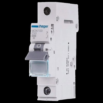 Hager MCN150 Автоматичний вимикач 1P 6kA C-50A 1M 99-00016360 фото