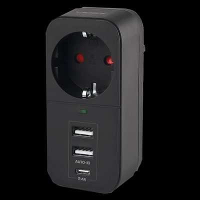 VIDEX ONCORD з/з 1п 2.4A 2USB+USB-C Black Мережевий адаптер з заземленням 99-00017542 фото