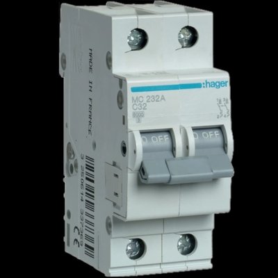 Hager MC232A Автоматический выключатель 2п C 32A 6кА 2м 99-00014892 фото